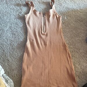 Chic Tan Ribbed Midi Dress